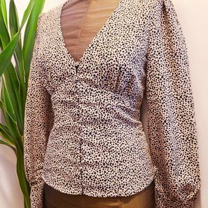 Pinup blouse animal print ladies button up shirt corset cheetah sexy top silk